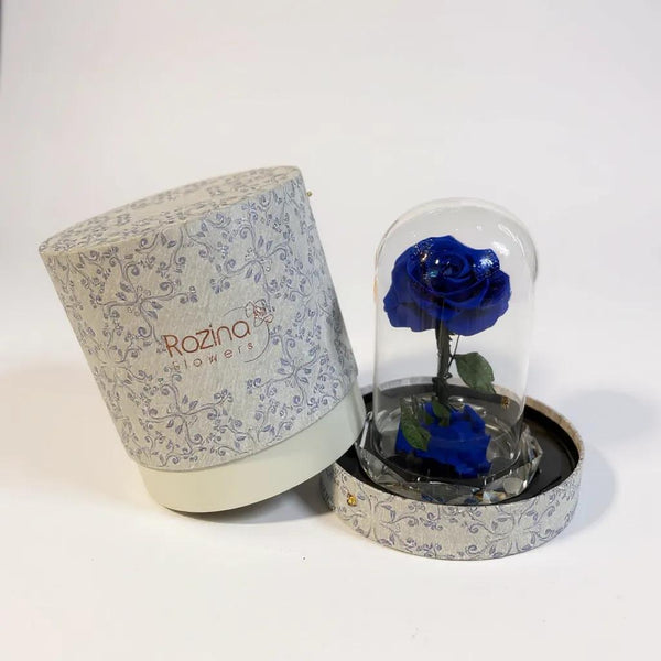 dark blue crystal infinity rose with box