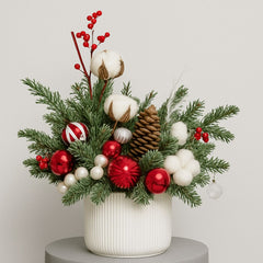 christmass decor in white vase