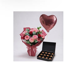 pink mix roses with chocolate