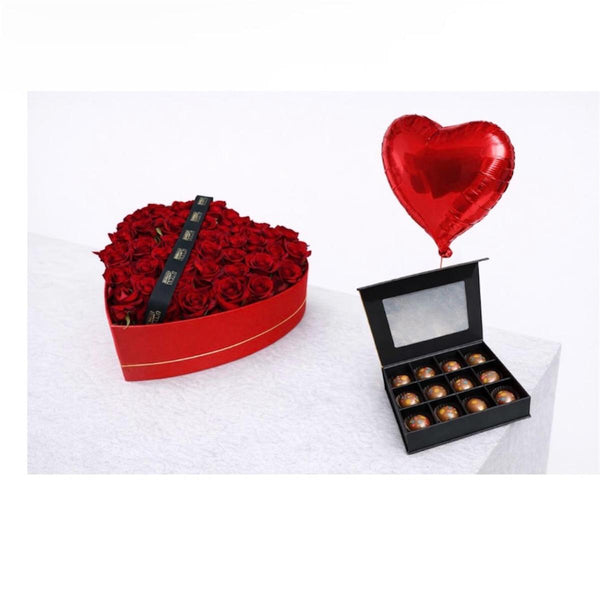 heart rose with chocolate